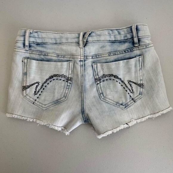Y2K American Flag Denim short Women's Jr Size 3 Light Wash Stars & Stripes - Picture 2 of 8